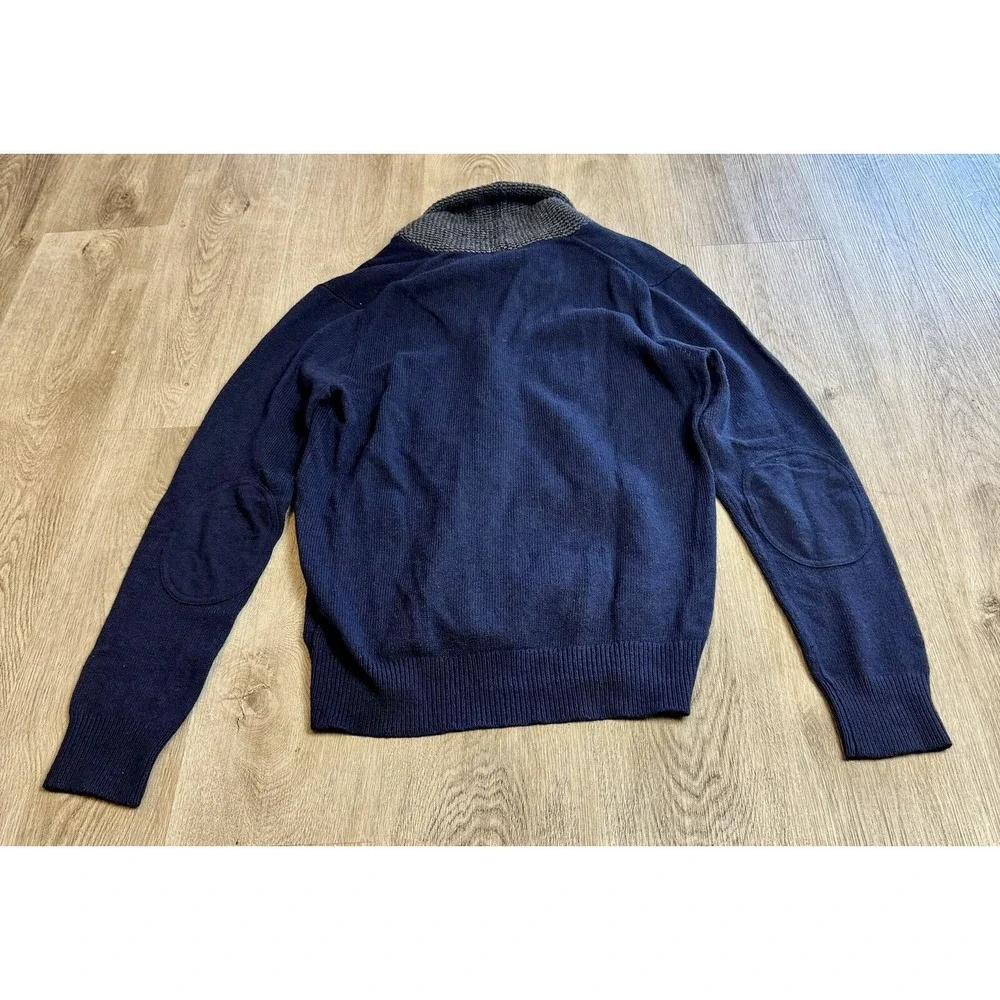 J. Crew Mens Shawl Collar‎ Cardigan Sweater Elbow Patch Knit Blue Medium